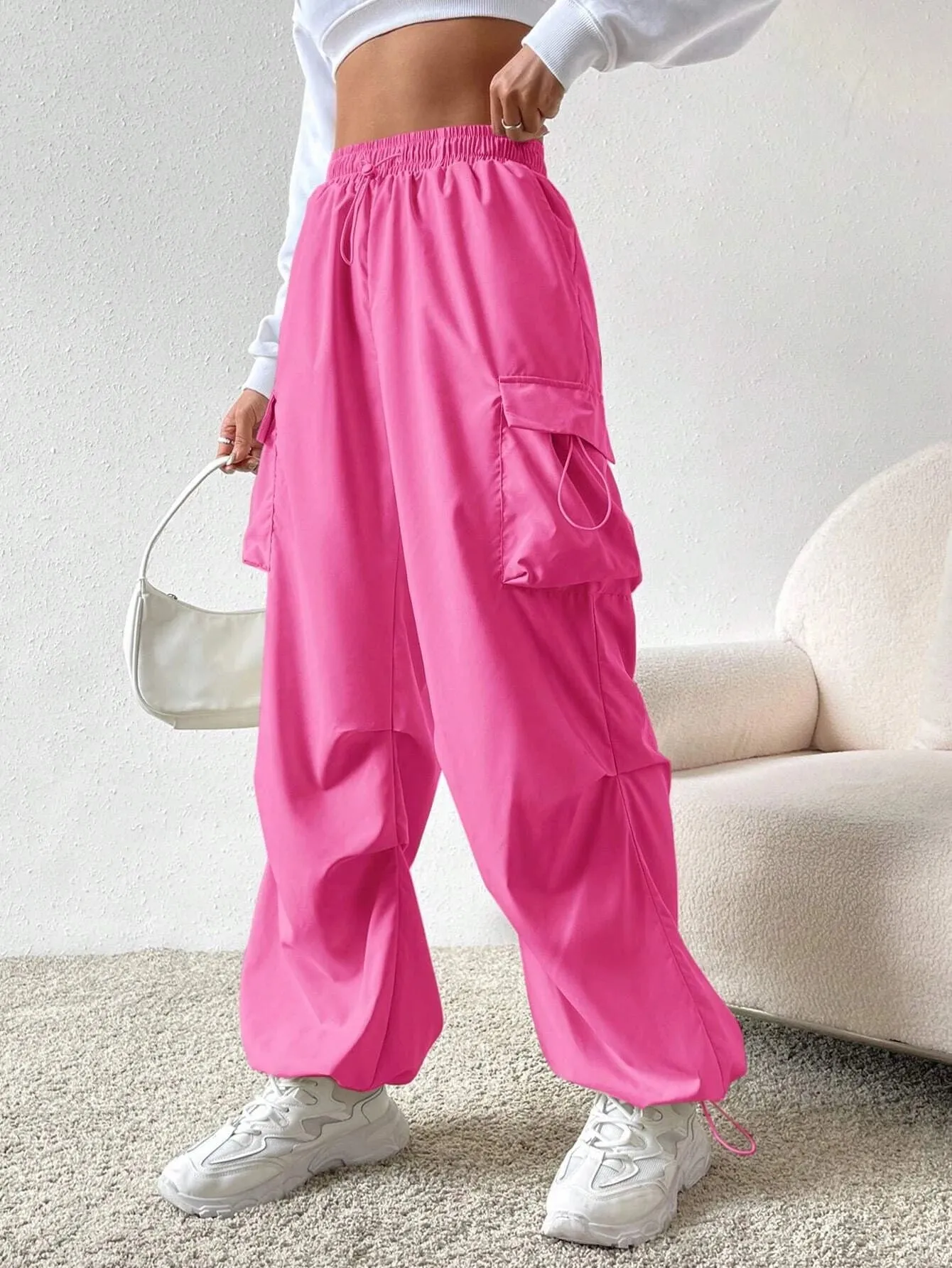 Versatile Flap Pocket Drawstring Cargo Pants